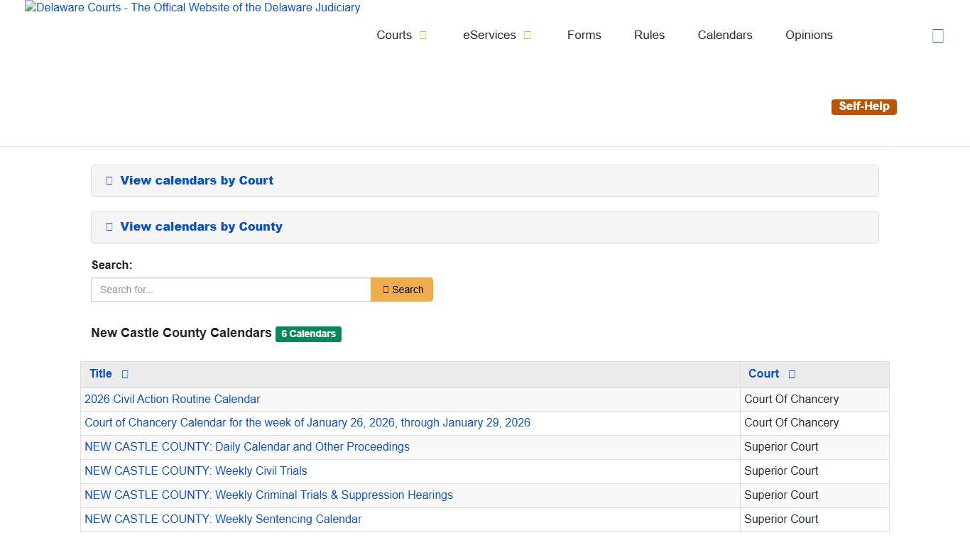 Calendars - Delaware Courts - State of Delaware